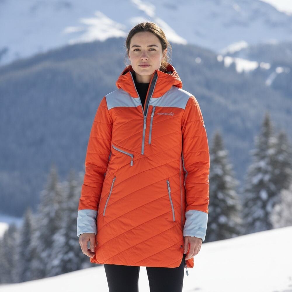 Norrona Lofoten Primeloft80 Womens Ski Snow Anorak Jacket Orange Alert WaterResi